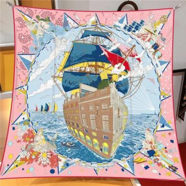 Imagem de Lenço De Seda Feminino 90x90cm, Bandana Quadrada De Moda, Xale, Hijab,