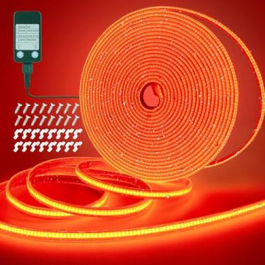 Imagem de OMIKA Fita de LED COB vermelha de 1,5 m à prova d'água para uso externo, 3200 LED com plugue de fita de PVC flexível com temporizador autoadesivo, regulável para casa, jardim, acampamento, faça você