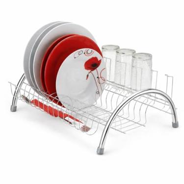 Imagem de Escorredor de Louça 15 Pratos Cromado com Porta-Talheres e Porta-Copos – Aço Inoxidável Premium