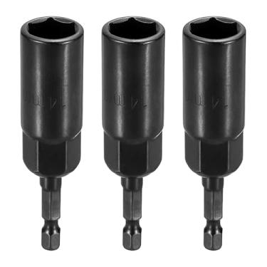 Imagem de HARFINGTON 3 peças de broca de chave de porca soquete métrico de 14 mm haste sextavada de 1/10.2 cm (3,15" (80 mm) soquetes de 6 pontos extralongos conjuntos de parafusos de aço Cr-V de troca rápida