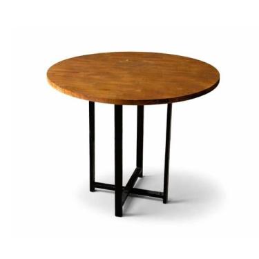 Imagem de Mesa De Jantar Tampo Redondo Estilo Industrial Madeira E Ferro - TB CA