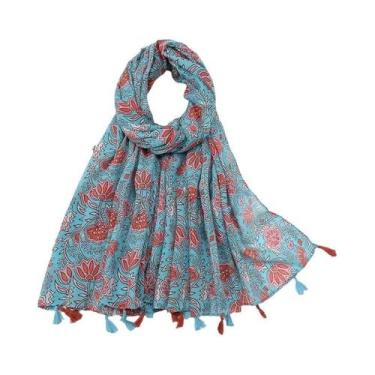 Imagem de Cachecol Floral De Viscose Para Mulheres 180x90cm, Pashmina Fina Para 