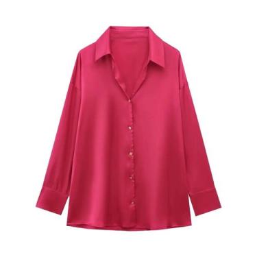 Imagem de Camisa Feminina De Manga Longa Com Botões, Caimento Relaxado, Gola Pon