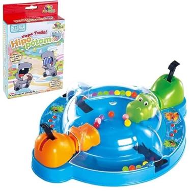 Imagem de Jogo Hipopótamo Papa Bolinha, Brinquedo Infantil Come Come, 2 Bichinhos com Tabuleiro e Bolinhas, 15x17x4cm