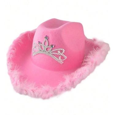 Imagem de Chapéu Country Cowboy Princesa Rosa Com Plumas