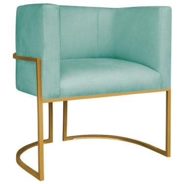 Imagem de Poltrona Decorativa Luna Base De Ferro Dourado Suede Cor Azul Tiffany