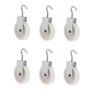 Imagem de KIT 6 ROLDANA PLASTICA NYLON PARA VARAL 8cm COM GANCHO REFORÇADA - Con