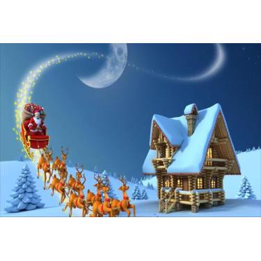 Imagem de Painel de Lona Natal Papai Noel e Renas na Neve - Fabrika de Festa, 15