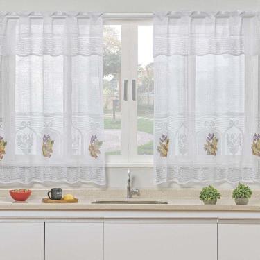 Imagem de Cortina De Janela Flores Em Renda Com Bandô E Transfer 1,20m X 2,50m 100% Poliéster - Flores