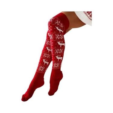 Imagem de Meias De Natal Femininas Grossas E Quentes De Tricô Acima Do Joelho Co