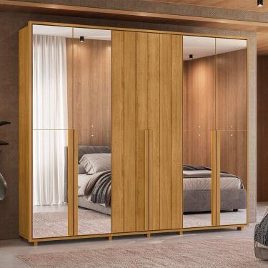 Imagem de Guarda-roupa Casal 6 Portas 100% Mdf com Espelhos e Pés Volpi Cumaru
