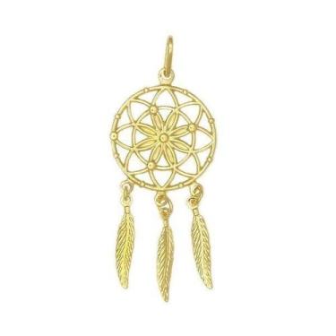 Imagem de Pingente Apanhador De Sonhos Com 3 Penas - Brilhante Folheados