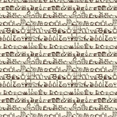 Imagem de Papel Parede Utensílios Cozinha Autocolante Lavável Marrom