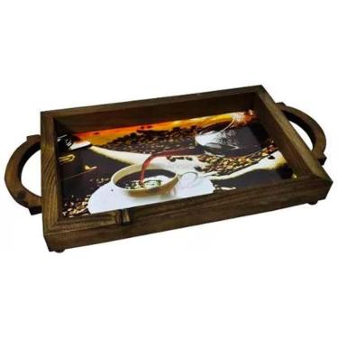 Imagem de Bandeja Em Madeira Suporte Bebidas E Café Decorativa Coffe