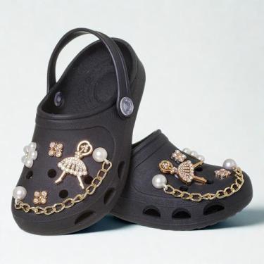 Imagem de Sandália infantil meninas babuche infantil confortável, leve, com boto