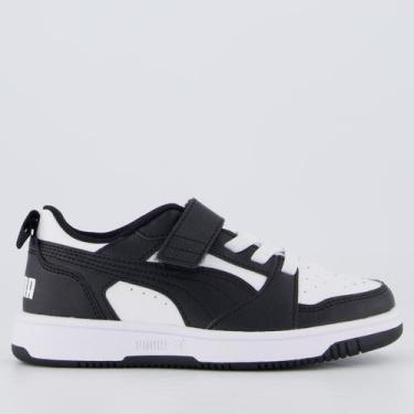 Imagem de Tênis Puma Rebound V6 LO Juvenil Branco e Preto, 33