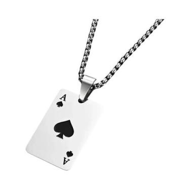 Imagem de Colar Masculino Com Pingente De Coração Vermelho Ás De Espadas Em Aço 