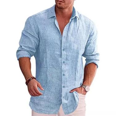 Imagem de Camisa Masculina Plus Size Casual de Algodão e Linho - Manga Comprida,
