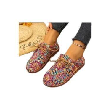 Imagem de Tênis Casuais Femininos De Lona Estampada Com Plataforma Plana, Estilo