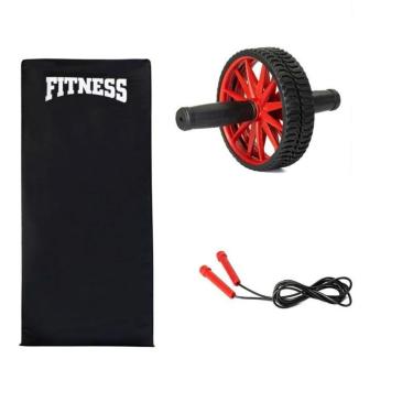 Imagem de Kit 3 Fitness Roda + Corda + Colchonete Exercícios Abdominal Funcional Treino-Unissex