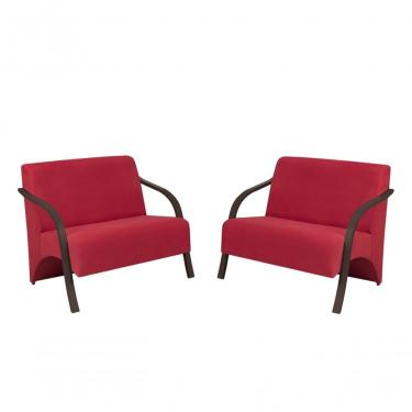 Imagem de Kit 2 Poltronas 2 Lugares Namoradeira Vênus Suede Braço Madeira D Salla