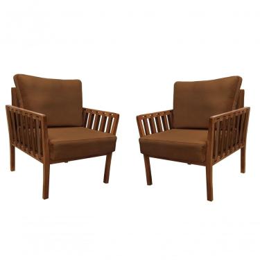 Imagem de Kit 2 Poltronas Decorativas Califórnia Luxo Encosto com Almofada Solta Madeira Maciça Dora Bela Móveis