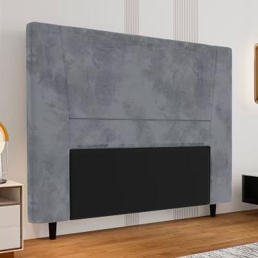 Imagem de Cabeceira Estofada Marcela King Size para Cama Box Madeira Maciça com Revestimento em Suede Cinza