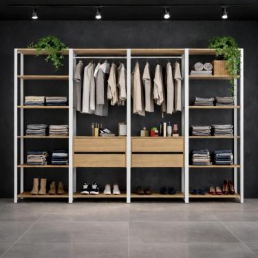 Imagem de Guarda-roupa Closet Modulado Texas 4 Gavetas 270cm Multimóveis Mp4787 Branco/madeirado