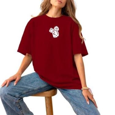 Imagem de Blusa Feminina Plus Size Basica Casual Estampada Algodão 30.1 Confortável Estilo Dados White-Feminino