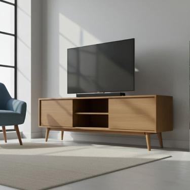 Imagem de Rack para Tv 75 Polegadas 2 Portas Correr Pés Madeira Maciça Origem Angelim