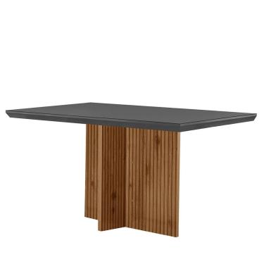 Imagem de Mesa para Sala de Jantar Olimpia Retangular Vidro 120cm Grafite Imbuia Ripado Texturiza...