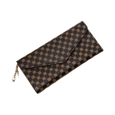 Imagem de Carteira Longa Retro Feminina Em Couro PU Ultra-Fina, Porta-Cartões, B