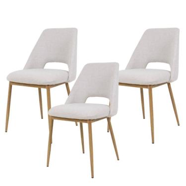 Imagem de Kit 3 Cadeiras Sala Jantar Cozinha Maya Pés Em Revestimento Térmico Estofado Design Anatômico Confortável Moderna Creme