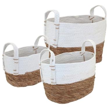 Imagem de Jogo 3 Cesta Decorativa Organizadora Multiuso Fibra Cachepô Branco
