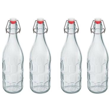 Imagem de KIT 4 GARRAFA ÁGUA SUCO LEITE HOME&CO COM TRAVA NA TAMPA VIDRO 1L 32x8x8cm TRANSPARENTE