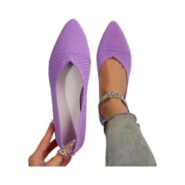 Imagem de Sapatos Femininos De Cor Sólida Com Bico Fino, Sapatilhas Casuais Resp