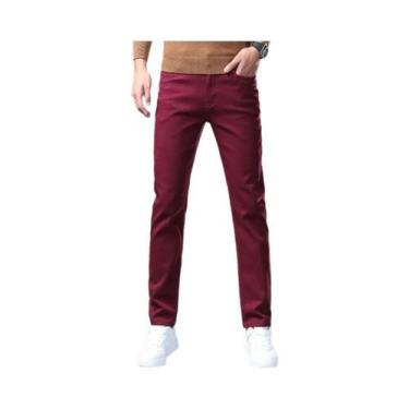Imagem de Calças Jeans Masculinas De Algodão Stretch Confortáveis, Corte Reto, C