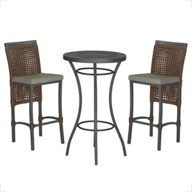 Imagem de Mesa Bistrô e 2 Banquetas Roma Preta Corda Náutica Estofado 8 Trama Or