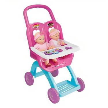 Imagem de Carrinho De Boneca Duplo Infantil Rosa e Azul Com Suporte De Pratinho 