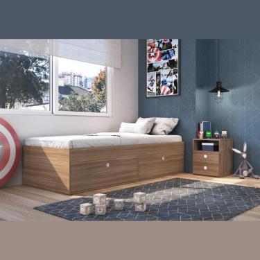 Imagem de Kit Conjunto Quarto Juvenil Infantil Solteiro Cama Mesa De Cabeceira Cômoda Multiuso Ma...