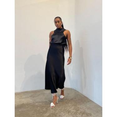 Imagem de Saia Midi Feminina Acetinada Alanis - COR DE PIMENTA, M