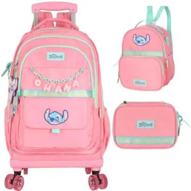 Imagem de Mochila Infantil Rodinhas Stitch com Lancheira e Estojo MC50082SC Salm