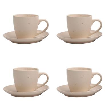 Imagem de Conjunto de Xícaras com Pires 4 Peças 280ml Cerâmica para Café Chá e Cappuccino Off Whi...