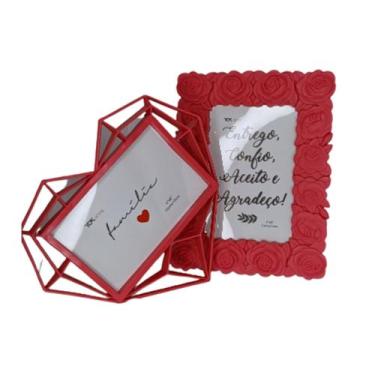 Imagem de porta retrato rosa kit conjunto 2 und mãe presente coração - Tok House