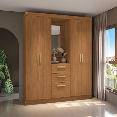 Imagem de Guarda Roupa Solteiro e Closet R591-CN 4 Portas de Bater com Espelho 2 Gavetas MDP Cane...