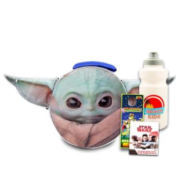 Imagem de Conjunto de lancheira Baby Yoda – Pacote de uma lancheira Mandaloriana, garrafa de água, adesivos, mais | Kit de material escolar Star Wars para crianças