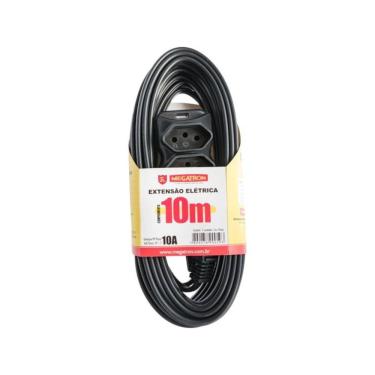 Imagem de Extensão Elétrica Tripla 3x0,75mm2 10m Padrão NBR 14136 Preta Megatron