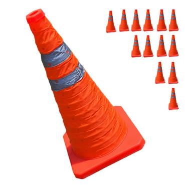 Imagem de Kit 13 Cones de Sinalização Retrátil SU-CONE1-1 70cm Refletivo Dobrável Laranja Leva Pra Malhar