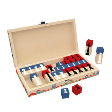 Imagem de Jogo de Xadrez Educativo Brincando de Engenheiro em Madeira Reflorestada Branco Xalingo Brinquedos