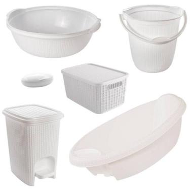 Imagem de Kit banheira do bebê trama plasutil banheira saboneteira bacia balde e